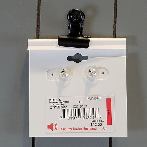 Kohl’s Red Square Stud Earring Color Brand Fashion Jewelry Pierced Free Gift Bag - Picture 5 of 6